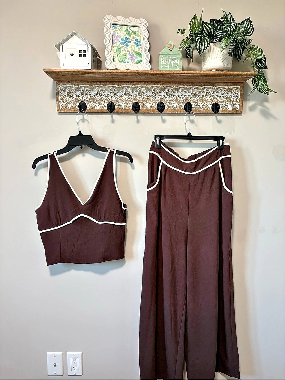 Kenny Flowers Two-Piece Wide Leg Set in Brown XL Like New